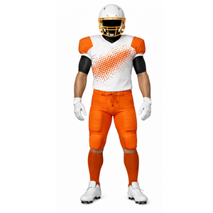 Top Selling Orange <b>White</b> American <b>Football</b> Uniform Sublimated Jersey & Padded Pant Set - Product Image 2