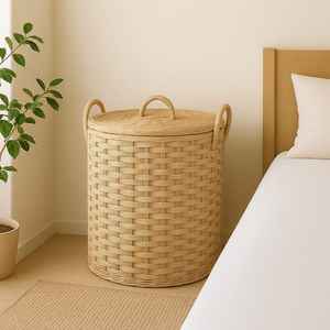 Paniers de rangement en rotin rond durable avec poignées polyvalents pour la lessive, les vêtements et la décoration tissés à la main - Product Image 2