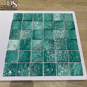 Carreaux de mosaïque en céramique de porcelaine verte de style balinais vintage, carrés, 48x48, pour les murs de piscine, le sol, la salle de bain, l'aménagement paysager de la cour - Product Image 3