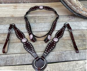 Pferdezaumzeug หนังตะวันตกปลอกคอและปลอกอกอกชุดเครื่องมือหัวคอปลอกอกอกม้าตะวันตกชุดปลอกอกอก - Product Image 6