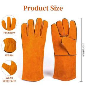 Guantes de soldadura de cuero de construcción impresos con logotipo personalizado de alta resistencia Guantes de soldadura de cuero de trabajo - Product Image 5