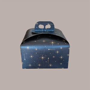 Caja de regalo de cartón negro de 10 piezas con gráficos de estrellas para 1kg Panettone 245x245H130mm para vacaciones de Navidad - Product Image 1