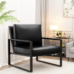 THLCr - 0017 Leather Accent Chairs Midcentury <b>Armchair</b> with Cushion Sturdy Metal Frame for Living Room - Product Image 2