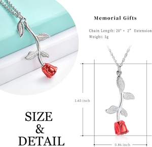 Collar de urna de cremación roja para cenizas, joyería de cremación de flores, colgante de acero inoxidable para mujeres y hombres, tamaño personalizado conmemorativo humano - Product Image 2