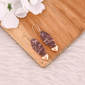 ต่างหูชุบทองคำสีโรสโกลด์ประดับพลอยมาลินกา แจสเปอร์ ดีไซน์แฟชั่นสไตล์โบฮีเมียน ขายดี ขายส่ง เครื่องประดับยอดนิยม - Product Image 3