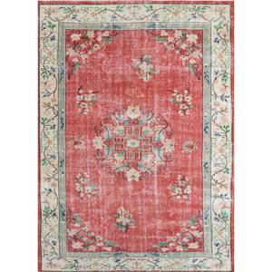 Tapis en laine noué à la main à motifs floraux vintage rouge-orange pour la maison, le salon, le couloir, design abstrait rectangulaire en forme de puzzle, modèle Pae-2320 - Product Image 1