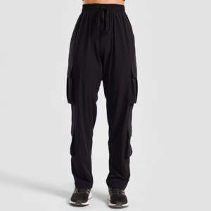 Pantalones Cargo Casuales de Otoño, de Cintura Alta y Media, Pierna Ancha, Transpirables, de Lona Tejida, Color Negro Lavado, Estilo Utilitario - Product Image 2