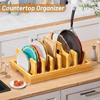 Organisateur de cuisine classique en bambou réglable, durable et multifonctionnel, étagère à vaisselle multi-niveaux, porte-ustensiles pour armoire et comptoir