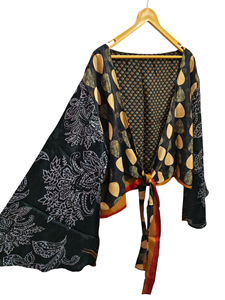 Vêtements de plage Top court en soie Multi Color Soft House Wear Multi Color Silk Blouse Short Wrap Top - Product Image 3