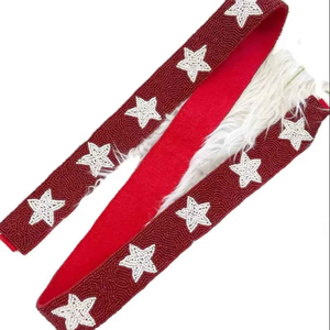 Sangle de sac brodée de perles blanches tendance, motif étoiles rouges et bleues, réglable, style bandoulière, poignée de remplacement pour sac à main - Product Image 6