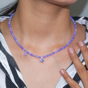 Collar de cuentas de Plata de Ley 925 de 16 "con abalorio de ópalo de lavanda Natural, joyería hecha a mano chapada en oro, regalo perfecto para mujer - Product Image 2