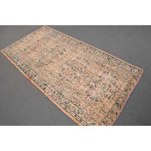 Alfombra de 3.4x6.7 pies, Alfombra Turca Vintage, Alfombra con Bordes Azules y Marrones - Product Image 1