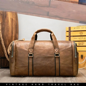 Sacs de voyage en cuir véritable avec logo personnalisé Sac de voyage sport pour hommes de nuit en week-end Sac de sport en cuir en gros - Product Image 2