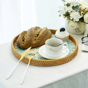 Bandeja de comida de concha de ratán redonda de gran venta, cestas de almacenamiento especiales para té y postres con artesanías decorativas - Product Image 5