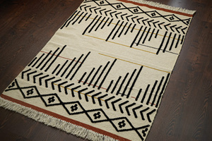 Whimsy Unique Handcrafted Modern Boho Wool Rug Geometric Washable Handwoven Plush-Pile Customized Size <b>Square</b> Home Interior - Product Image 5