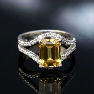 Bague de fiançailles et de mariage en argent sterling 925 avec pierre de quartz miel jaune naturel, tendance, diamant CZ, symbole religieux chrétien - Product Image 1