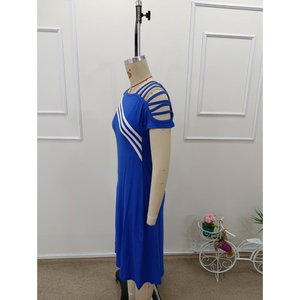Vestido midi de viscosa con detalle de rayas y hombros descubiertos de manga corta para mujer, 32992 - Product Image 5