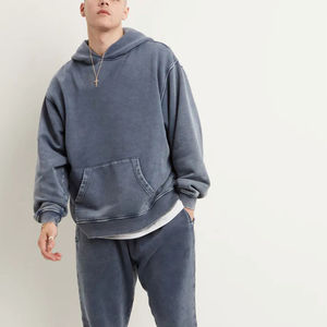 เสื้อฮู้ดดี้ผู้ชายผ้าฝ้ายคุณภาพสูง 100% แบบสวมหัว ล้างสีแบบ Acid Wash ทรงโอเวอร์ไซส์ แห้งเร็ว สำหรับฤดูหนาว - Product Image 3