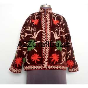 Vintage Floral Embroidered Logo Suzani <b>Velvet</b> <b>Jacket</b> with Windproof Cotton Fill Bridesmaid Gift Winter <b>Women</b> Party - Product Image 1