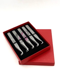 Ensemble de pinces à cils en acier inoxydable 5 pièces, pointe de précision lisse, poignée diamantée, emballage en boîte - Product Image 3