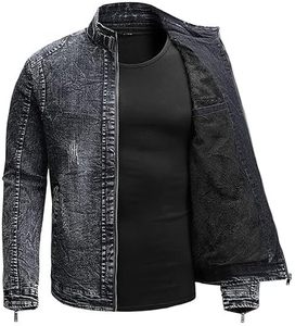Veste en jean à col montant vintage pour homme Manteau de moto léger et décontracté Veste en jean chaude à fermeture éclair - Product Image 3