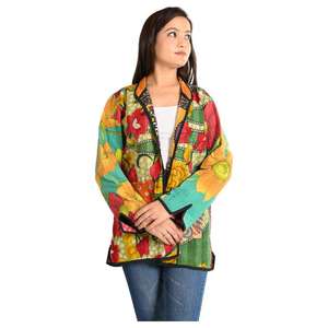 Handmade Boho Chic <b>Lightweight</b> Vintage Cotton Kantha Reversible <b>Jacket</b> <b>for</b> <b>Women</b> Sustainable Stylish <b>for</b> Autumn Winter Seasons - Product Image 3