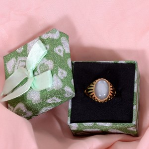 Grey Moonstone Brass <b>Ring</b> 18k Gold Plated Hollow Cutout Vintage <b>Ring</b> <b>For</b> Women - Product Image 5