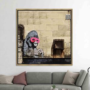 Banksy Gorilla in Pink Mask: Graffiti <b>Canvas</b> Print Art,GOLD <b>FRAMED</b> <b>CANVAS</b> - Product Image 1