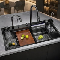 Évier de cuisine multifonction en acier inoxydable SUS304 avec cascade, rince-verre et panier d'égouttage pour la maison