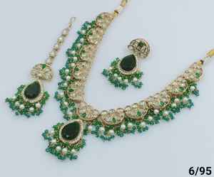 Nuevo diseño de lujo chapado en oro tradicional Motipearl & Drop Kundan tachonado gargantilla collar pendiente Mangtika conjunto y conjunto de joyería - Product Image 5