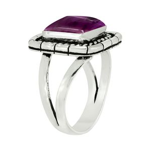 Vintage 925 Silver Amethyst Ring Bezel <b>Set</b> <b>Square</b> Shape Style Everyday Wear - Product Image 3