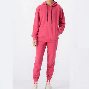 Ensemble de sweat à capuche de sport deux pièces pour femmes personnalisées, manches longues, épaule tombante avec bouton à pompon, motif vintage solide - Product Image 4