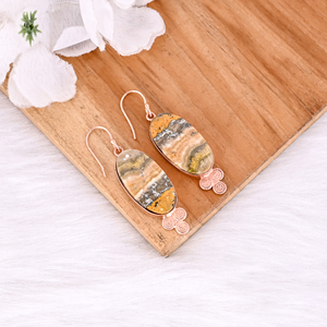 Pendientes de Piedra Preciosa de Jaspe Abejorro, Novedad, Pendientes Colgantes de Latón Chapado en Oro Rosa, Joyería de Regalo para Mujer - Product Image 3
