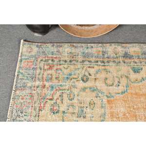 Tapis Turc Vintage Orange Bleu Patchwork Design Style Classique 2.5 X 3.8ft Laine Matériel 10mm Rectangle Forme Abstraite Latex - Product Image 3