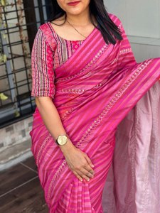 Bollywood inspiré nouveau dernier concepteur Laheriya imprimé travail mariage et fête porter Tussar soie Saree de fabrication indienne - Product Image 3