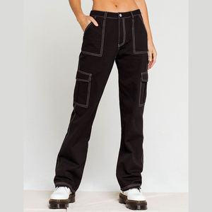 Vaqueros rectos de mujer estilo patchwork de los 90, pantalones cargo de pierna ancha con bolsillos grandes, pantalones vintage de estilo Mopping, vaqueros casuales anchos de streetwear para mujer - Product Image 5