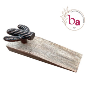 Artisanat Articles cadeaux Butée de porte en bois avec boutons de cactus antiques en laiton coulé - Product Image 1