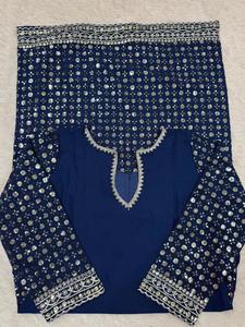 ผ้าจอร์เจียเจ็ตสังเคราะห์หนักพร้อมงานปักต่อเนื่องแขนเสื้อเต็มกางเกงและกางเกงตาข่ายผีเสื้อ - Product Image 6