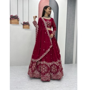 Georgette Lehenga Choli de renard de qualité supérieure pour les mariages et les événements avec paillettes Zari et pierre disponible au meilleur prix - Product Image 1