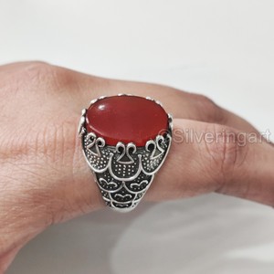 Nuevo anillo exclusivo para hombre, anillo de piedra natal de piedra preciosa cornalina Natural, todos los tamaños, joyería de Navidad otomana, anillo de Plata de Ley 925 - Product Image 3