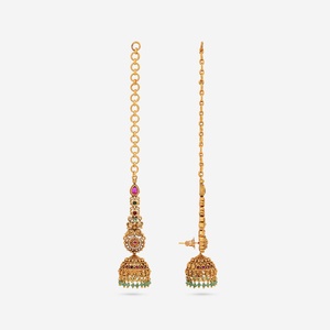 Boucles d'oreilles pendantes dorées style antique pour femme 190650, motif pompon, 31g, en alliage de zinc, sertissage clos, pour occasions de mariage - Product Image 4
