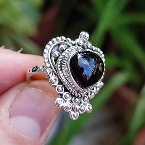 925 Sterling <b>Silver</b> Handmade Women's <b>Statement</b> <b>Ring</b> Black Onyx Gemstone with Heart Set in <b>Silver</b> Black Onyx <b>Silver</b> <b>Ring</b> - Product Image 4