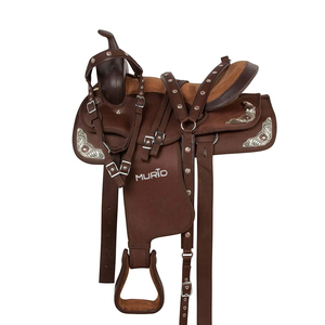 FHE - Set de selle équitation 17,5' en cuir véritable 12 cm 5 en 1 noir