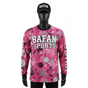 T-shirt à manches longues de qualité supérieure en tissu polyester rose, impression par sublimation, logo personnalisé, respirant, confortable, t-shirt à manches longues en coton - Product Image 6