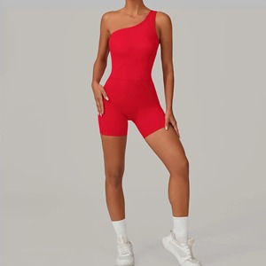 Mono de Yoga sin costuras para mujer, hombro inclinado, sensación desnuda, levantamiento de glúteos, ajustado, entrenamiento físico, gimnasio, correr, mono elástico - Product Image 5