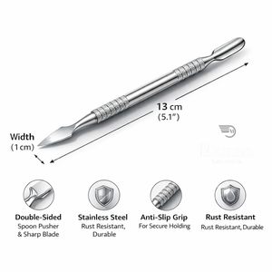 Dual-End Flat & Spoon End Stainless Steel Cuticle Pusher <b>Nail</b> <b>Tool</b> Non-Slip Grip Rust Resistant Reusable Manicure Instrument - Product Image 3