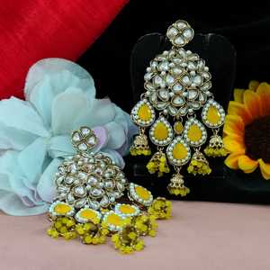 Minimalist <b>Pearl</b> Kundan <b>Dangle</b> <b>Earrings</b> For Women Lightweight Graceful Design with Intricately Set Lustrous Stones Ethnic Wear - Product Image 1