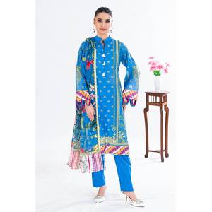 Conjunto de traje de tela estampada sin coser de 3 piezas azul para mujer - Product Image 3