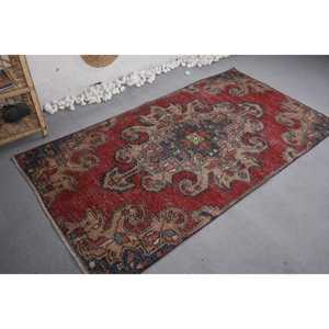 Alfombra turca Vintage de 3,6x7 pies, diseño de retazos rojo y Beige, alfombra de lana de área grande para pasillo, habitación rectangular, Alfombra de noche, nuevo - Product Image 2