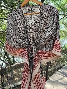 Tradicional indio hecho a mano Bagru Caftan mujeres corto étnico lavable 100% algodón vestidos casuales para ropa de noche - Product Image 2